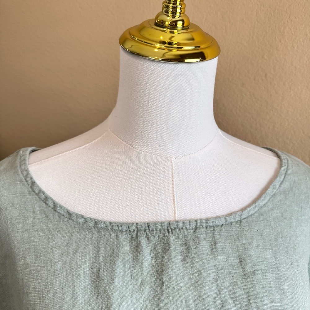 Terzo Millennio Italy 100% Linen Top Womens S Sage Green Short Sleeve Relax Boho - Picture 3 of 13